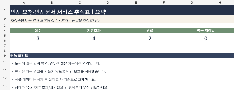 인사 요청·인사문서 서비스 추적표 미리보기
