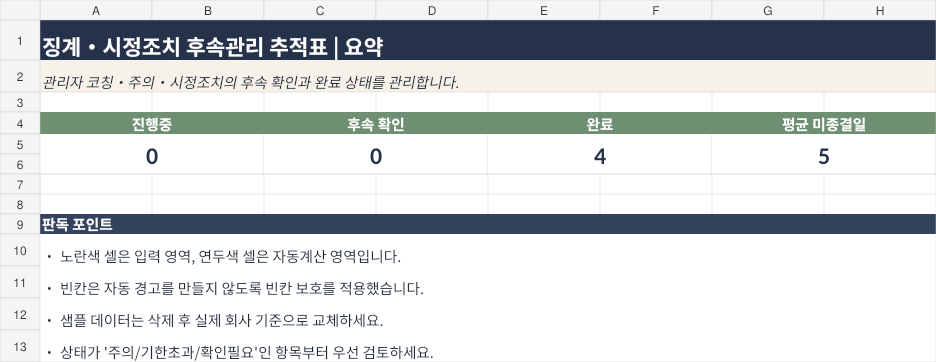 징계·시정조치 후속관리 추적표 미리보기