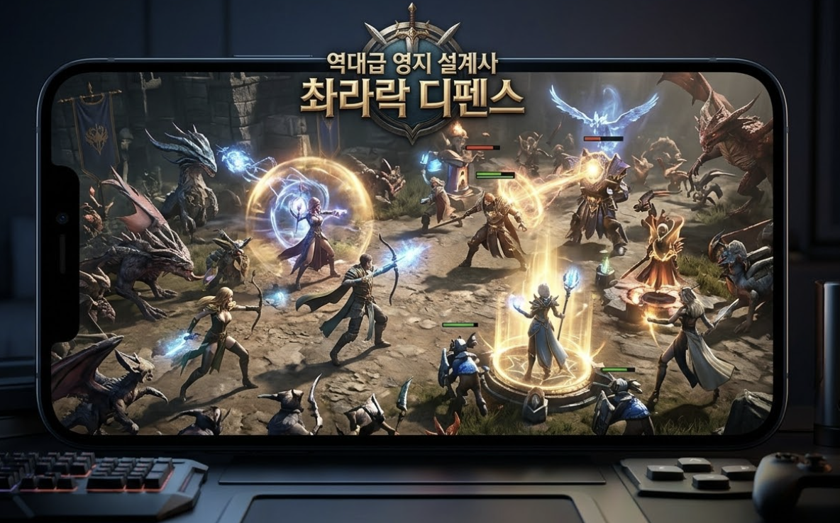 촤라락 디펜스 영웅 전투 장면 및 성장 효과