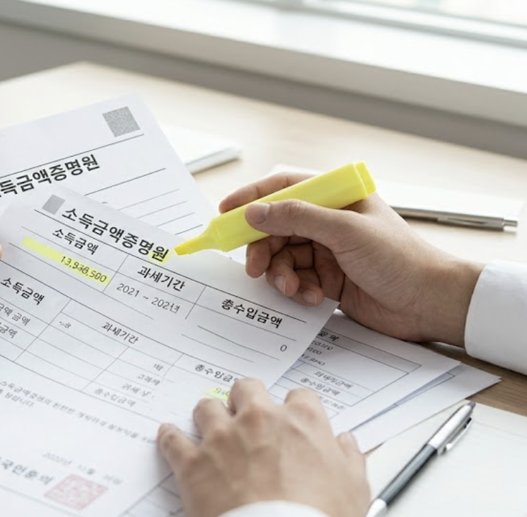 소득금액증명원 주요 항목인 소득금액과 과세기간 확인