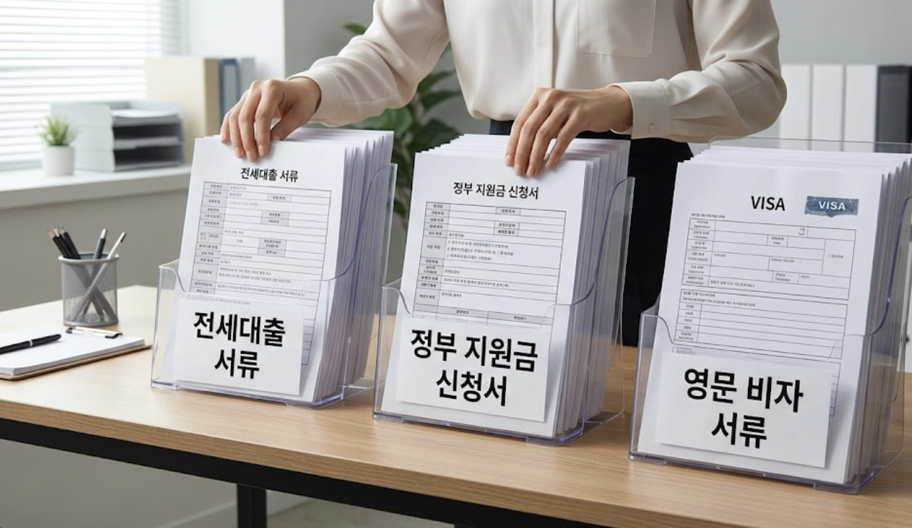 소득금액증명원과 관련 서류를 대출 지원금 비자용으로 정리