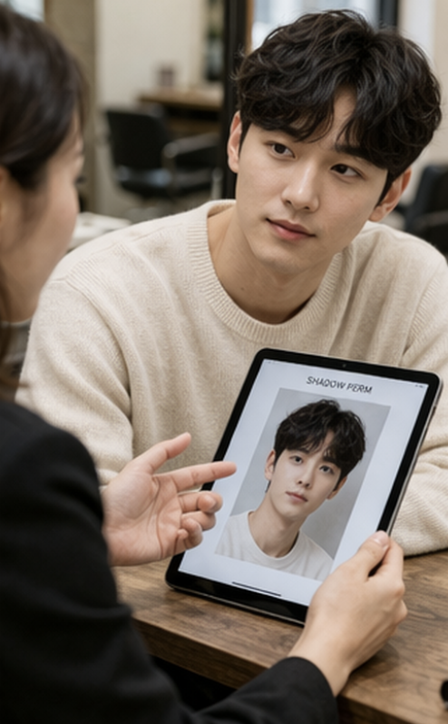 쉐도우펌 남자 미용실 상담 전 분위기와 스타일 기준