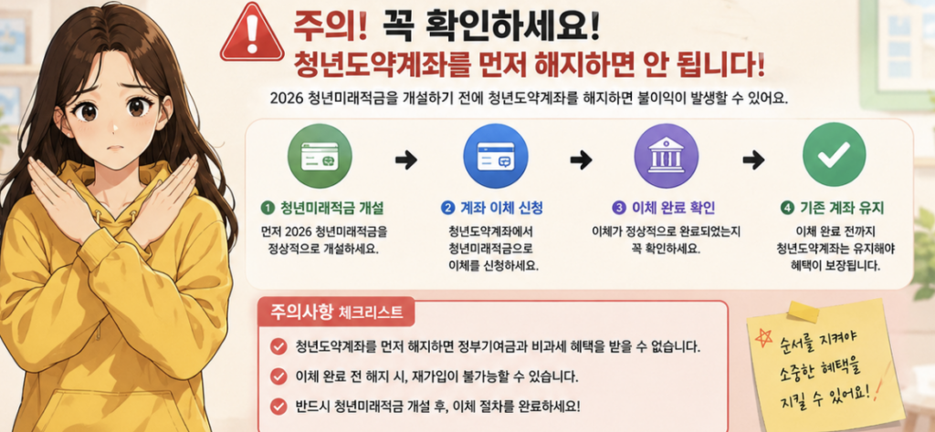 청년도약계좌 해지금 일시납입 불가와 청년미래적금 월 납입 방식을 비교한 금융 설명 이미지